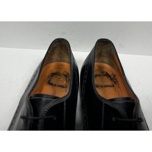 Santoni Derby Shoes Men Sz 11 US Black Leather Cap Toe Brogue Dress Oxford Italy - Picture 8 of 8